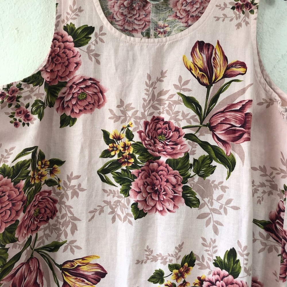Women’s XL Vintage Hot Cotton USA Linen Sleeveless Pink Floral Maxi Dress - Picture 2 of 6